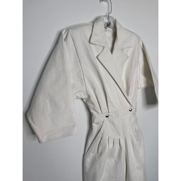 Vintage Venezia Sportswear White Denim Jumpsuit 80s Power Suit Cinched Waist XXS - Picture 13 of 16